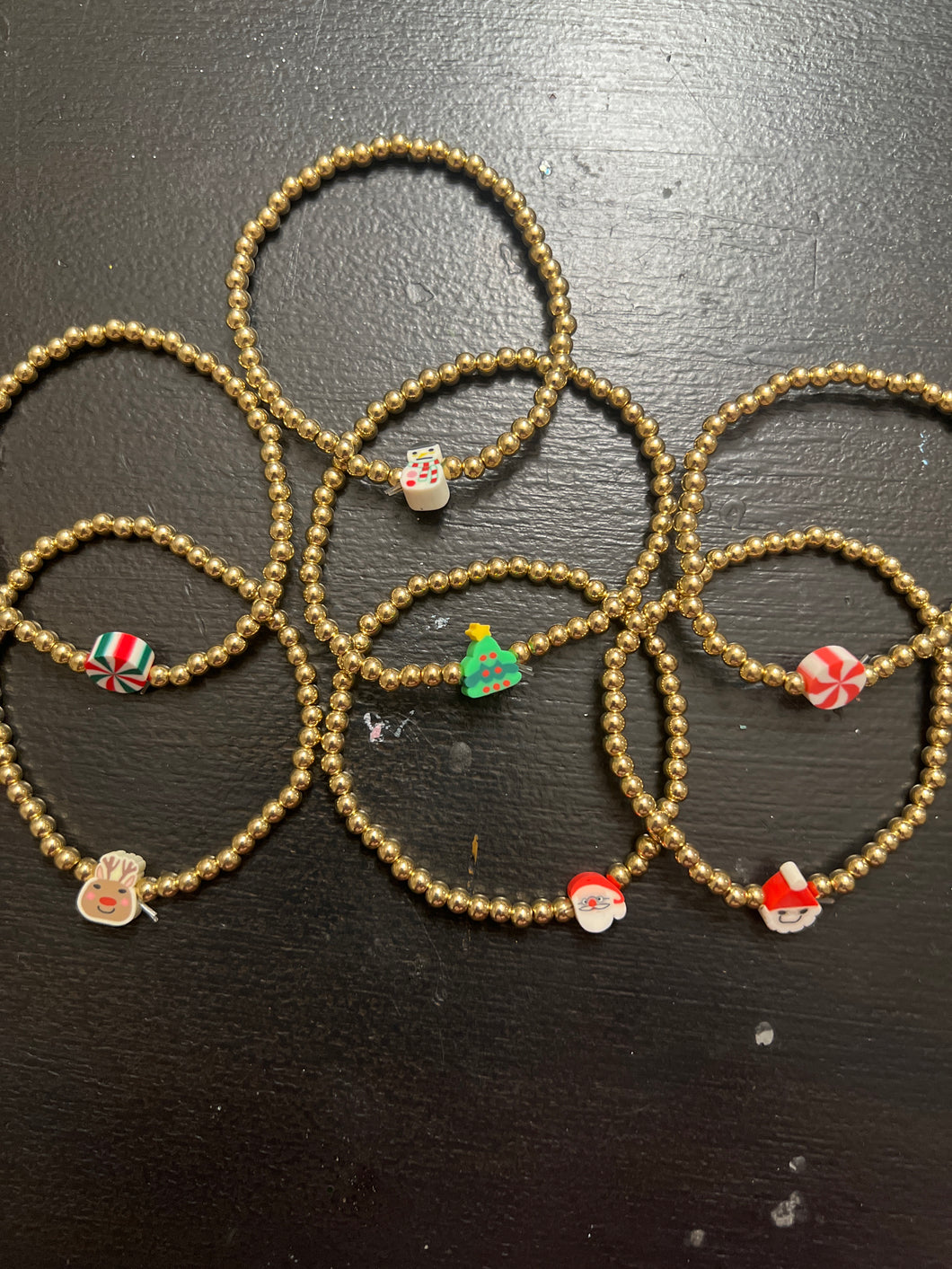 Gold Beaded Christmas Charm Bracelet
