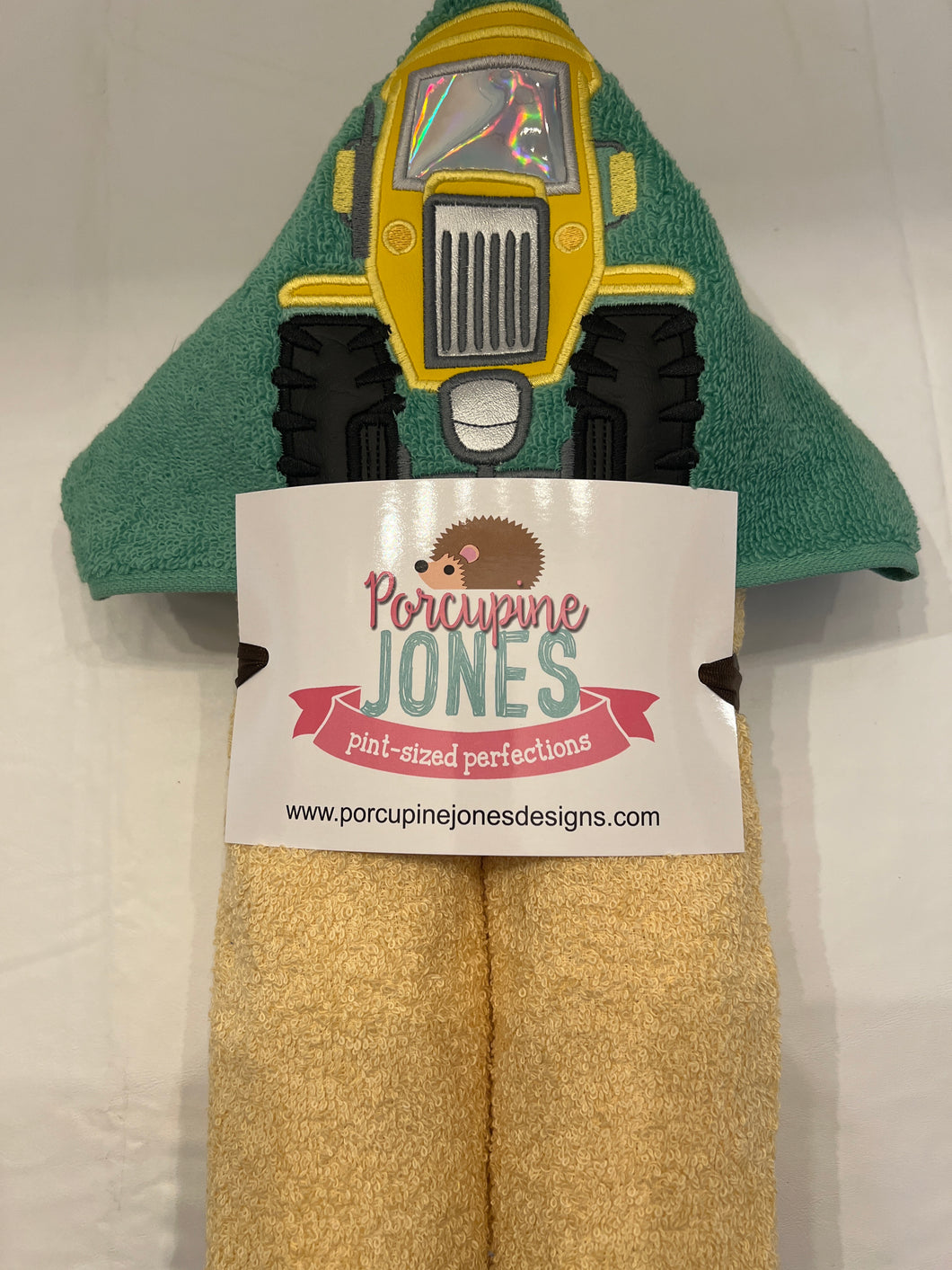 Yellow Tractor Hooded Towel
